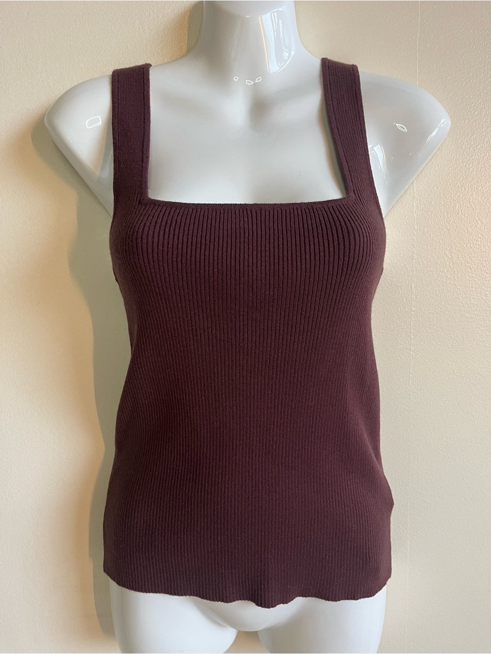 Classic Square Neck Splendid Wine Tank Shell Ribbed Sweater NWT MINT Size SM MED